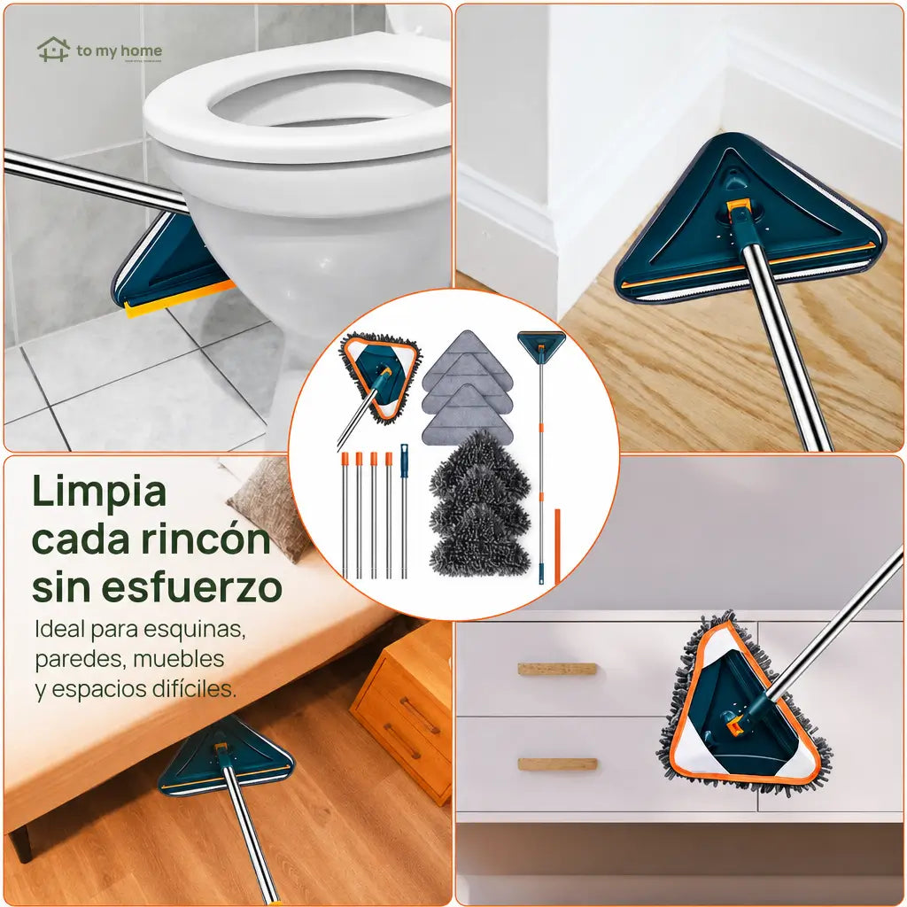 Trapeador de microfibra para paredes con mango ajustable y cabezal 360°, ideal para techos, ventiladores, ventanas, zoclos y pisos del hogar
