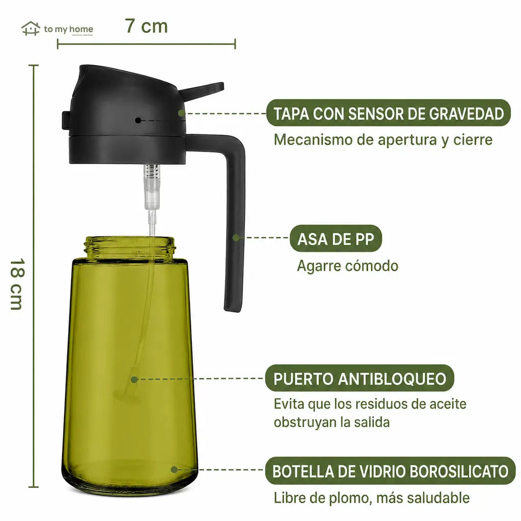 Set de 2 atomizadores de aceite 470 ml en vidrio oscuro, dispensador 2 en 1 para freidora de aire, asador y cocina diaria