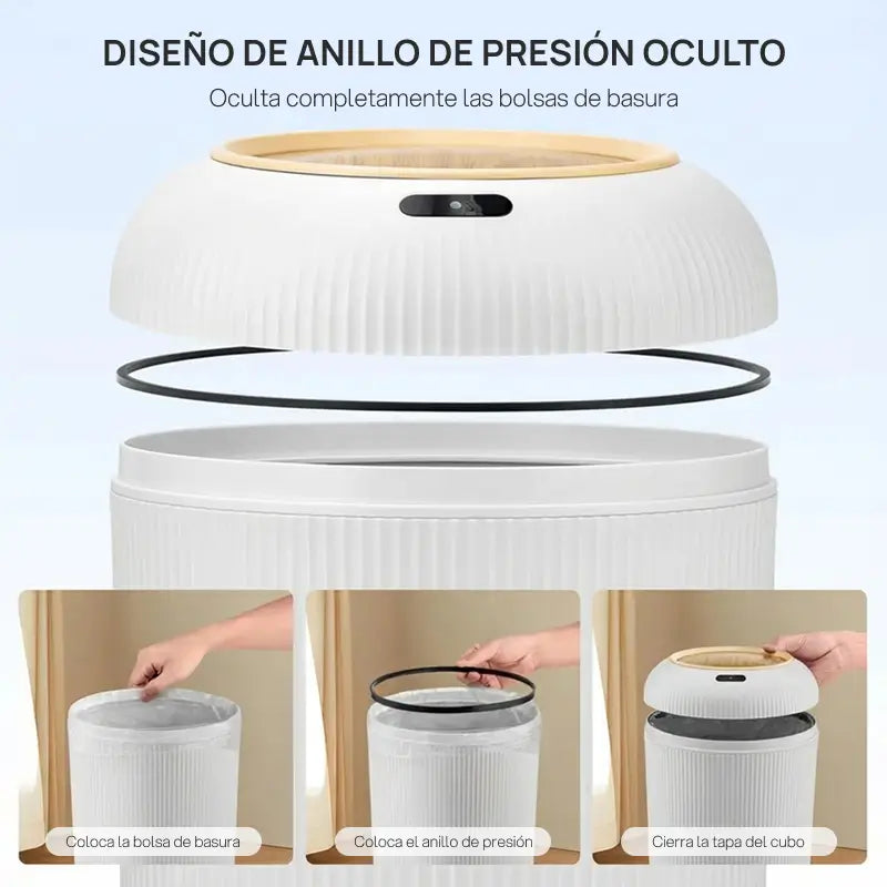 Basura inteligente automática con sensor de movimiento, diseño nórdico moderno, impermeable, ahorro de espacio, mantiene higiene en cocina, baño, oficina o habitación