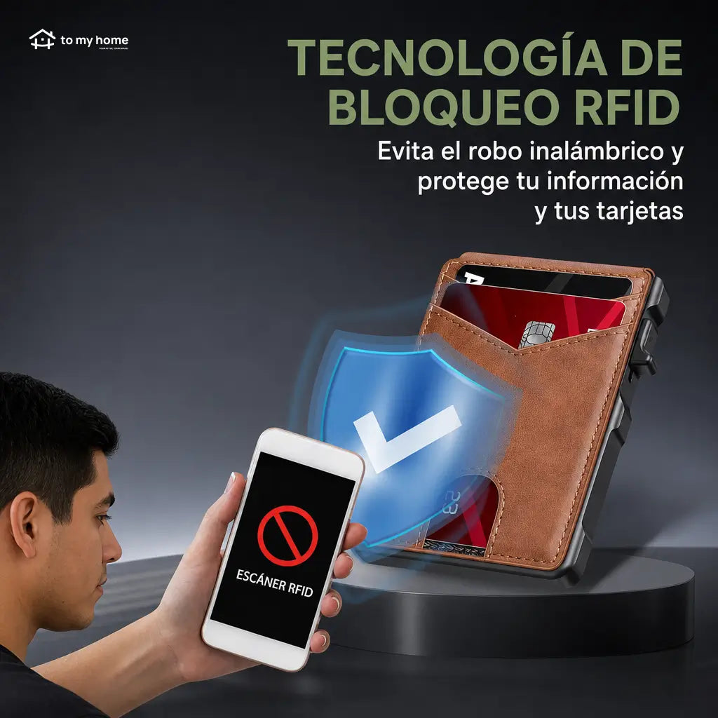 Cartera minimalista para hombre con bloqueo RFID, expulsión pop-up y clip para billetes, ideal para uso diario
