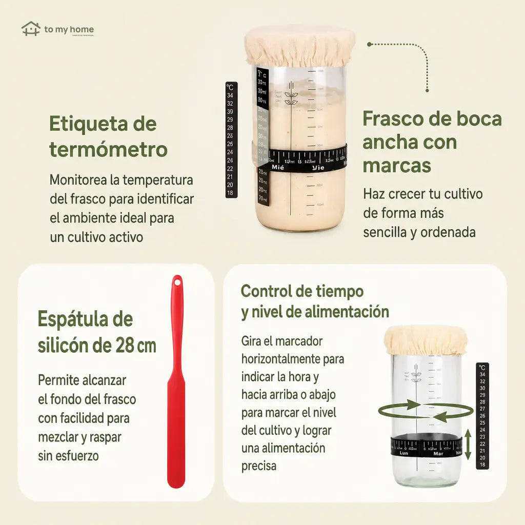 Kit completo para pan de masa madre con frasco de vidrio y canastas de silicón para hornear en casa artesanal