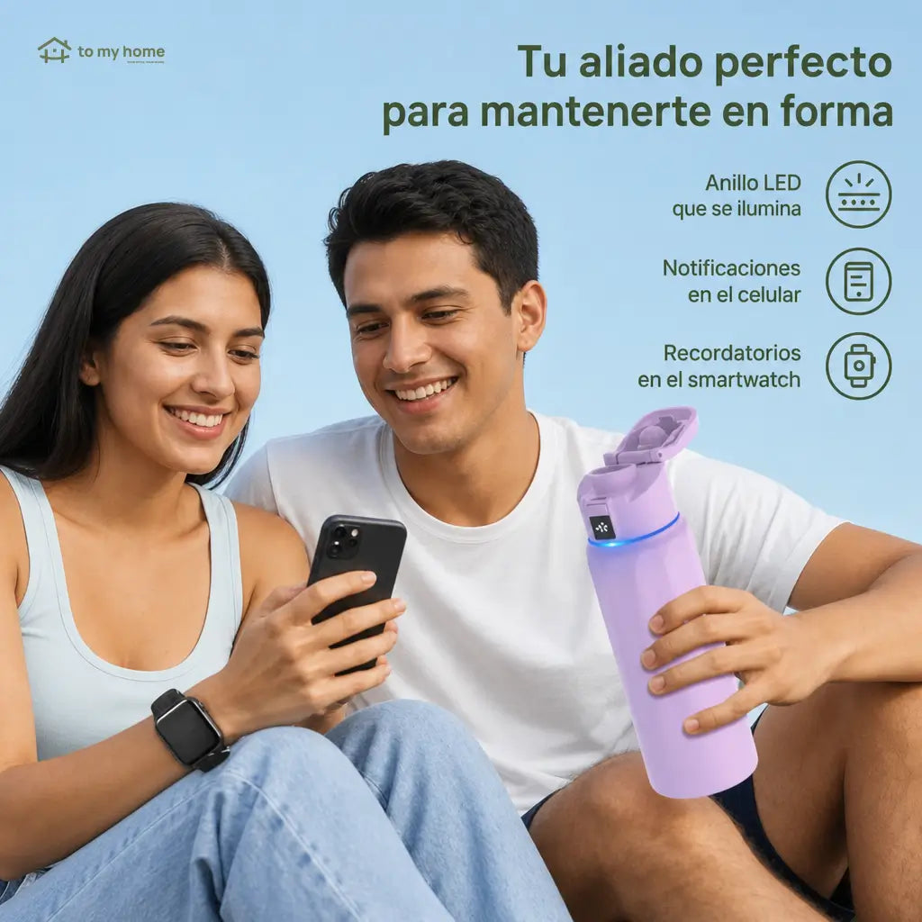Botella térmica inteligente de acero inoxidable con app, recordatorio LED y seguimiento de hidratación para gym y viajes sin derrames