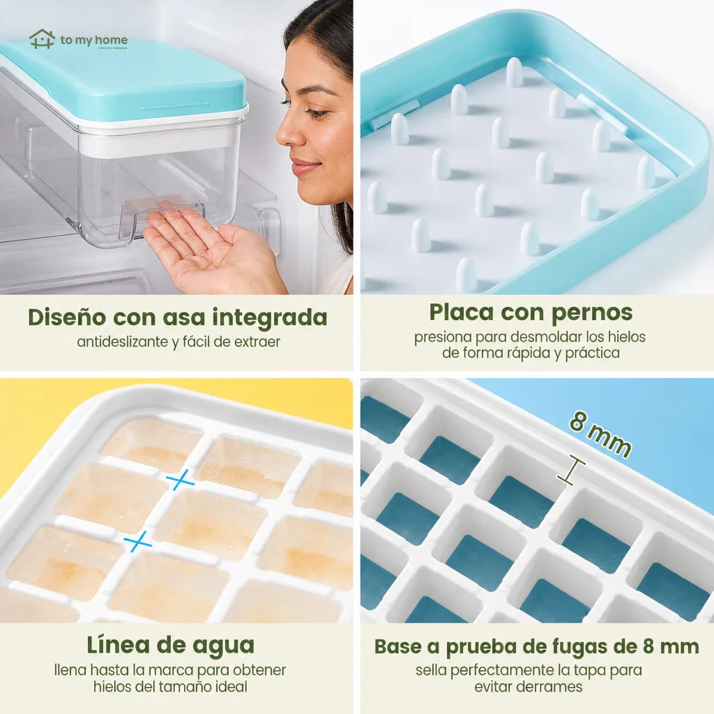 Set de charolas para hielo apilables con tapa y contenedor, fácil de liberar