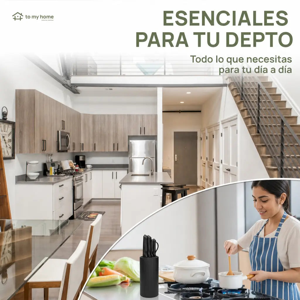 Set completo de cuchillos negros de 8 piezas resistentes al óxido con tijeras y bloque para cocina diaria en tu hogar con cortes precisos