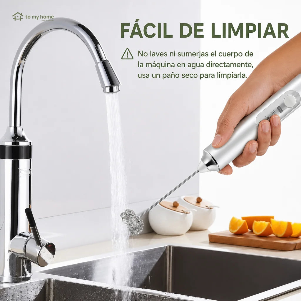Batidor eléctrico de mano recargable USB-C con varillas desmontables para espumar leche, mezclar huevo y preparar café en casa fácilmente cada día