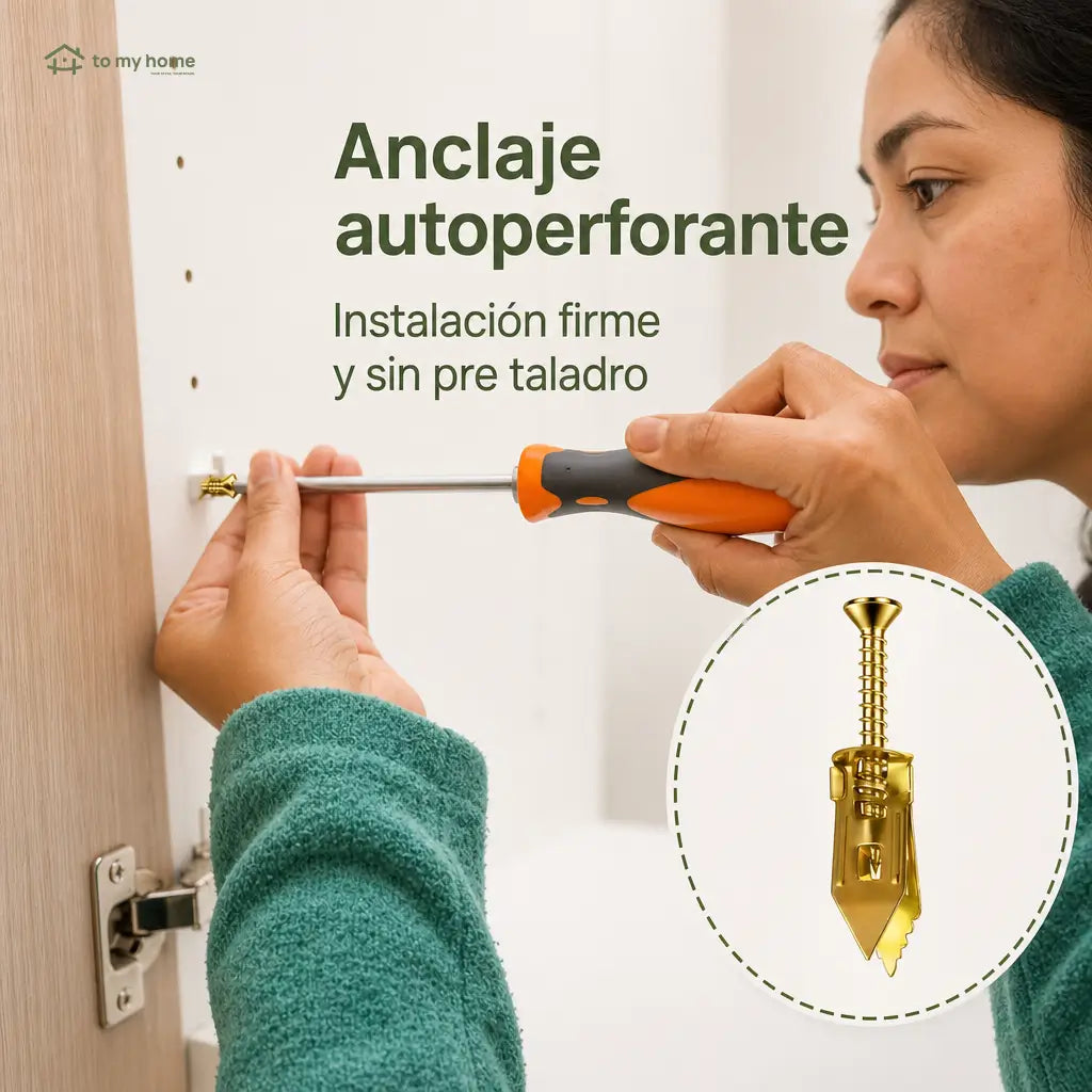 Anclajes metálicos con tornillos para tablaroca, instalación sin perforar para cuadros y estantes
