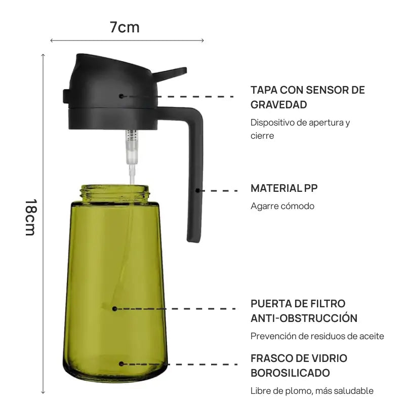 Kit 2 pulverizadores de aceite y vinagre 470 ml en vidrio oscuro, spray 2 en 1, apto para cocina, air fryer o parrilla de forma práctica