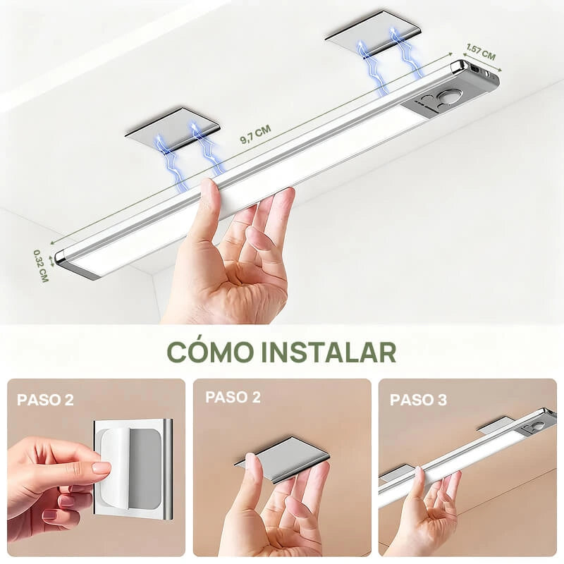 Luz de armario con sensor de movimiento, recargable por USB, magnética, regulable, ideal para cocina, closet y garaje con iluminación automática