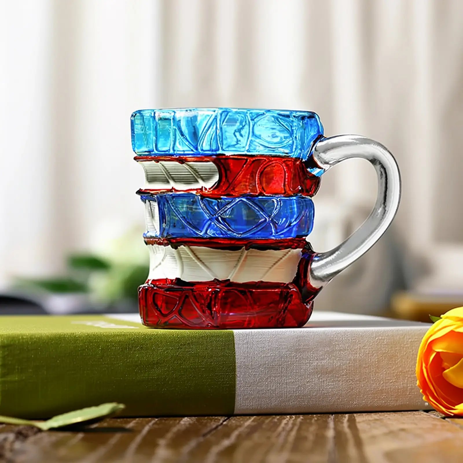 Taza de cerámica 3D con libros apilados, diseño creativo y artístico, acabado delicado, regalo perfecto para amantes de la lectura y decoración funcional