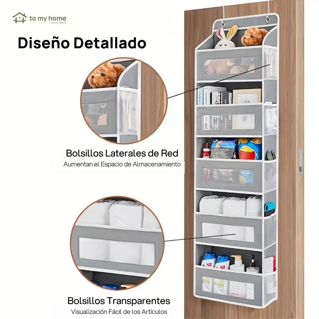 Organizador colgante para puerta de 5 niveles con 10 bolsillos grandes para baño, recámara, clóset y útiles escolares sin ocupar espacio extra