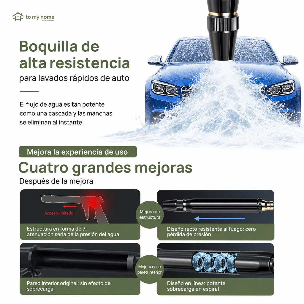 Pistola de agua a presión con boquilla reforzada y modos de rocío para lavar autos, regar plantas y limpiar patios en casa