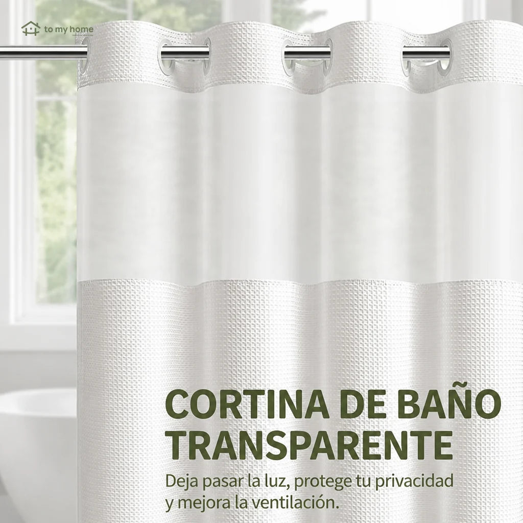 Cortina de baño doble capa impermeable con forro ajustable a presión, diseño waffle moderno para renovar tu regadera sin complicarte la instalación diaria
