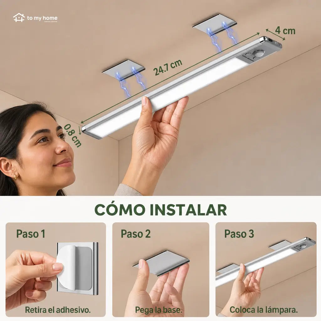 Paquete de 2 lámparas LED bajo gabinete con sensor de movimiento, carga USB-C y brillo regulable para cocina, clóset y escaleras