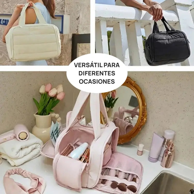 Neceser femenino Puffy 4 en 1 multifuncional, gran capacidad, compartimentos separados para maquillaje, higiene y viaje, diseño ligero, espacioso y práctico para organización personal
