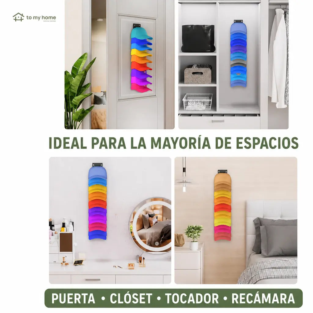 Organizador de gorras para pared, paquete de 2 con 18 espacios, instalación adhesiva o con tornillos para clóset y recámara ordenada