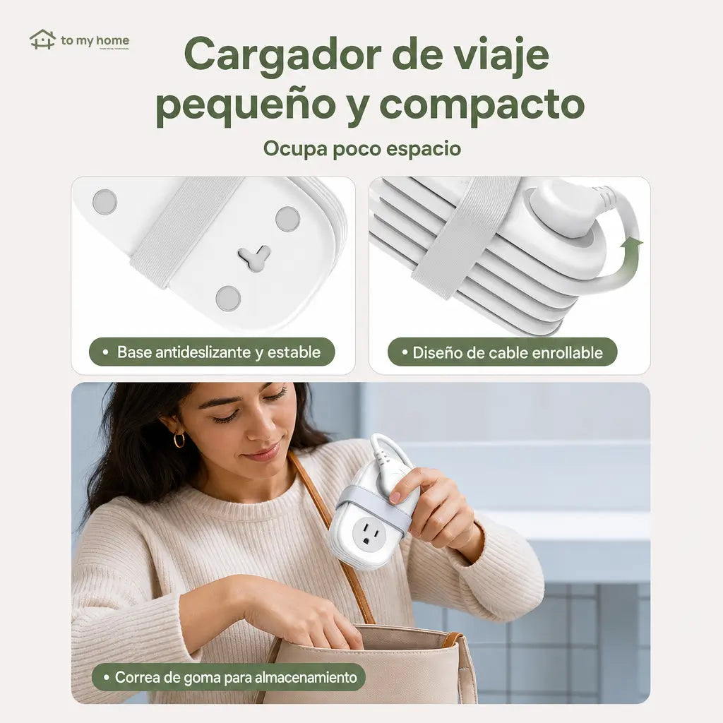Multicontacto de viaje compacto con 4 tomas AC, USB-A y USB-C, cable de 1.25 m para hotel, crucero y escritorio ordenado