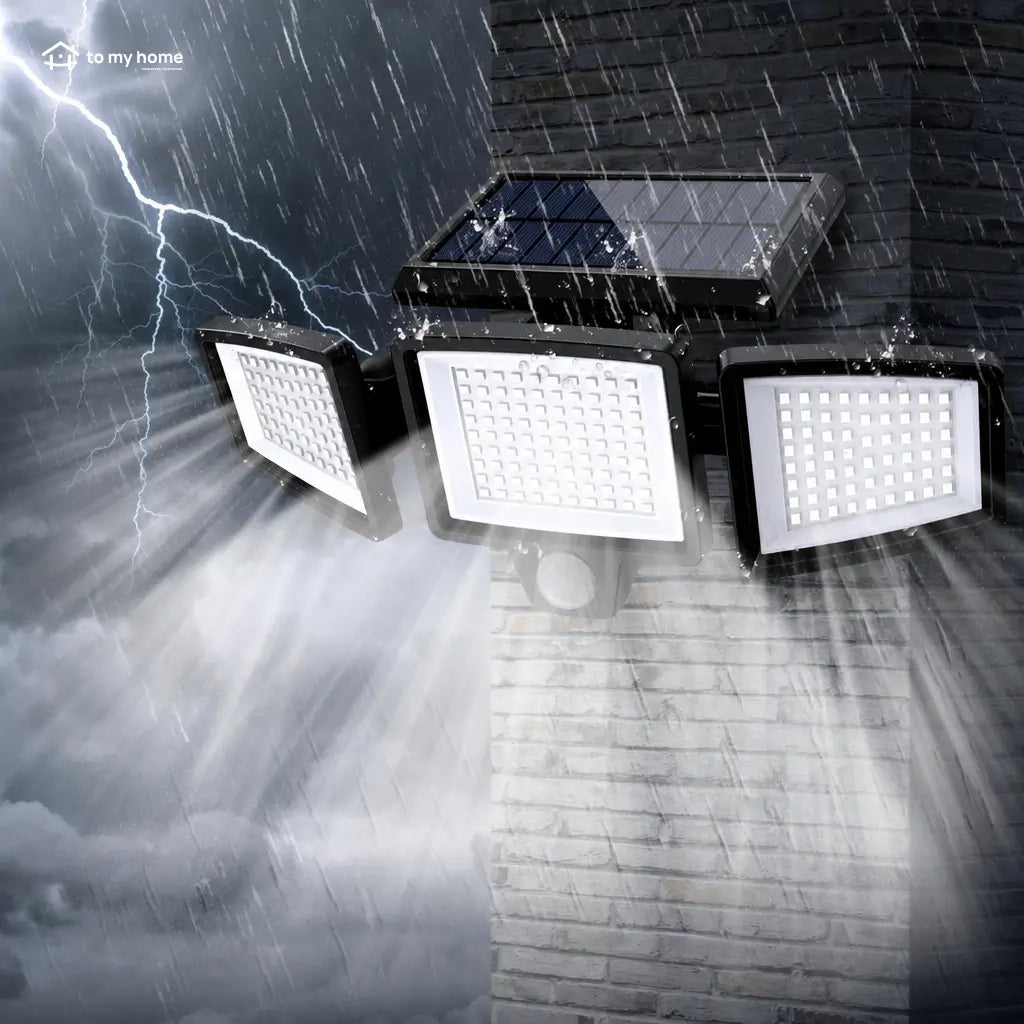 Lámpara solar exterior amplia de seguridad 2500LM con 3 cabezales, sensor de movimiento y control remoto para patio, cochera y jardín