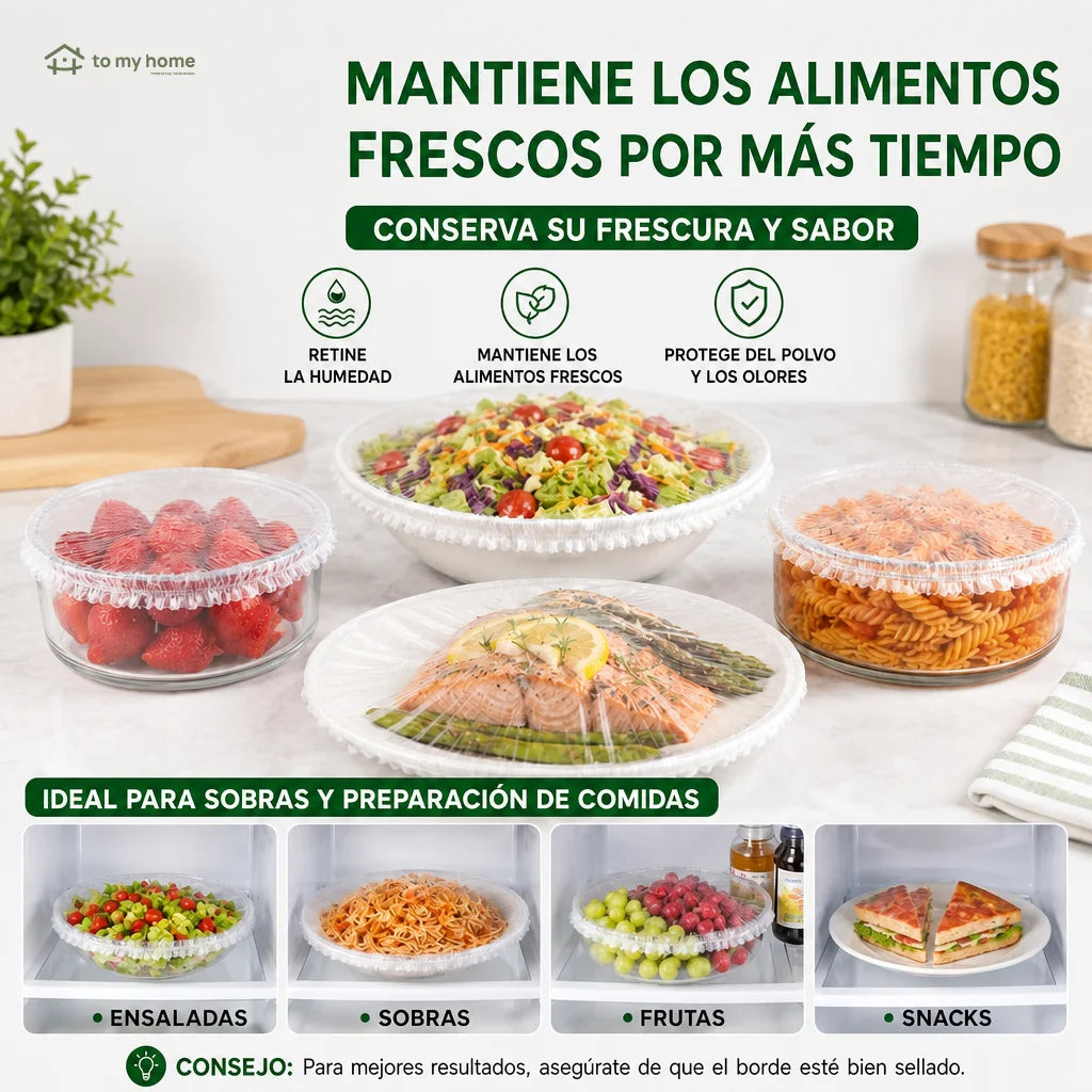 Cubiertas elásticas reutilizables para bowls, platos y recipientes, sin plástico adherente