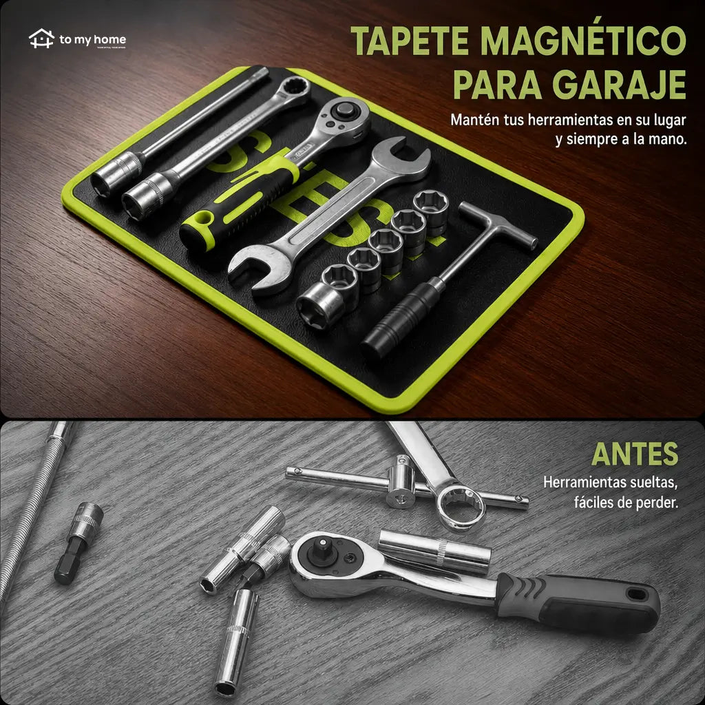 Set de 3 tapetes magnéticos flexibles de PVC antideslizante para organizar herramientas en taller, garaje y reparación auto sin perder piezas metálicas