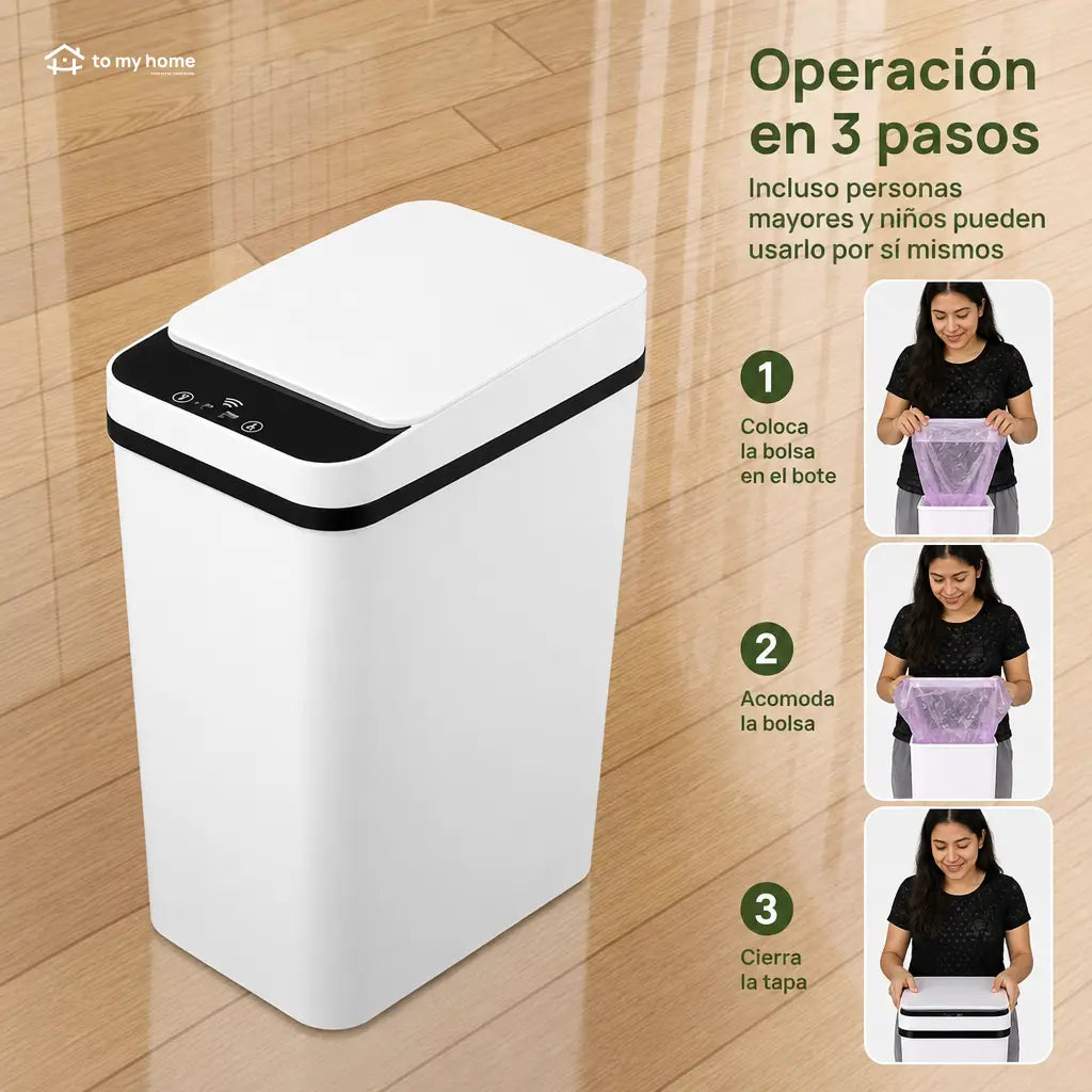 Bote de basura automático 12 L con sensor infrarrojo y tapa hermética para cocina, baño, recámara u oficina en casa