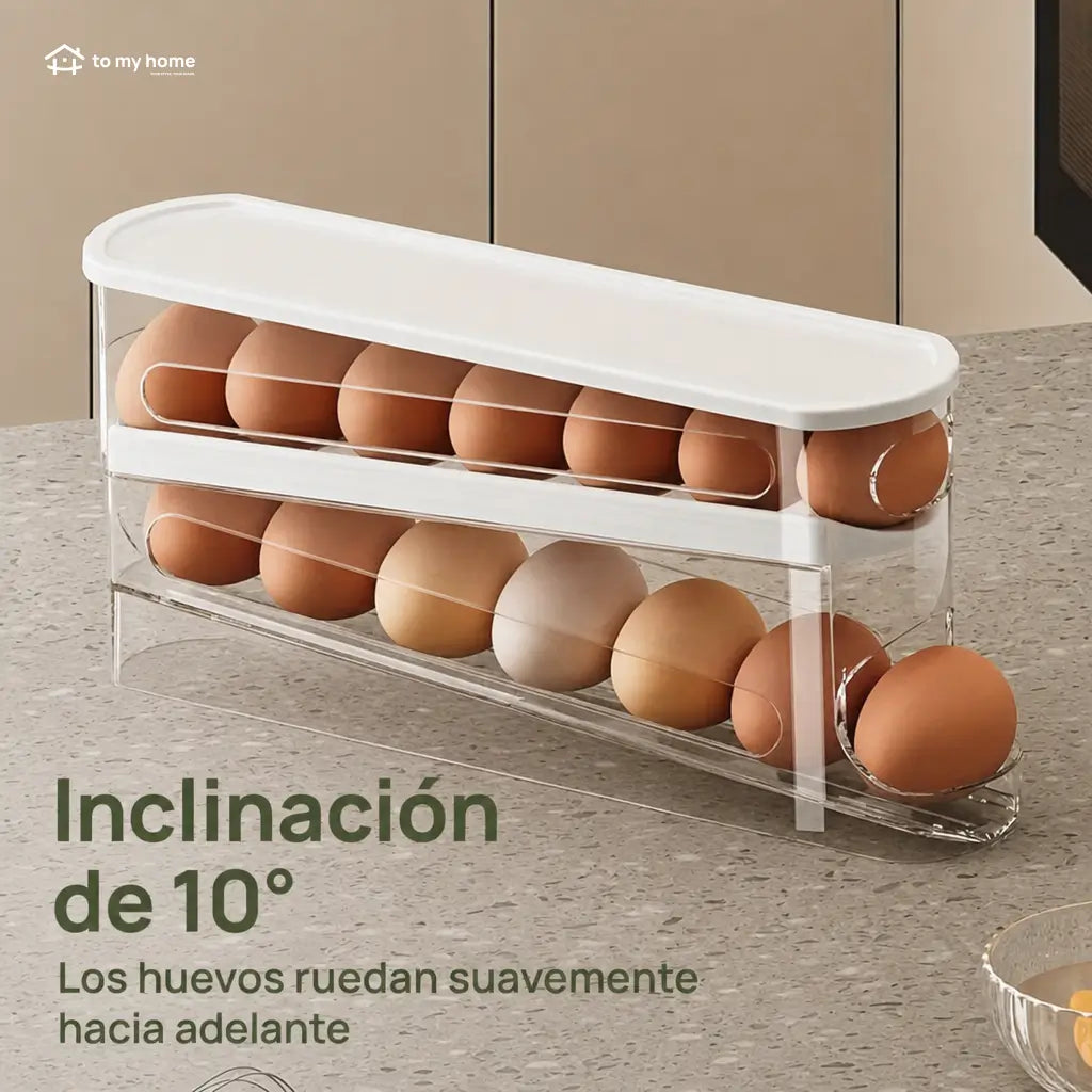 Organizador transparente para huevos apilable con diseño rodante, ahorra espacio y mantiene tu refrigerador más ordenado en la cocina diaria fácilmente