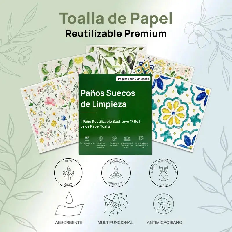 Juego de 5 paños de cocina suecos altamente absorbentes de algodón y celulosa, lavables, reutilizables, biodegradables, con calidad superior garantizada