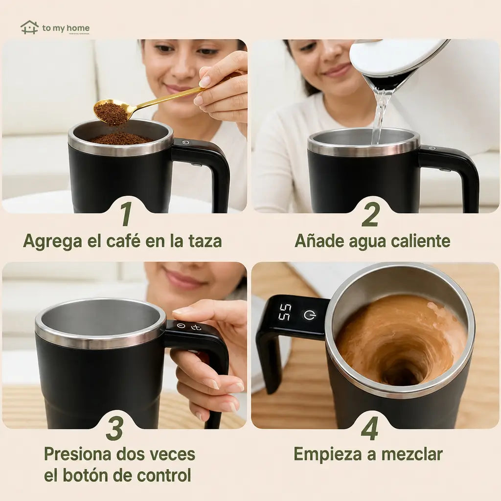 Taza mezcladora automática recargable con agitador magnético y termómetro LCD para café, leche y bebidas sin usar cuchara