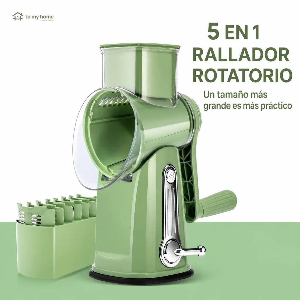 Rallador rotativo de queso con 5 cuchillas intercambiables y base de succión para verduras, frutas y cocina diaria segura en casa