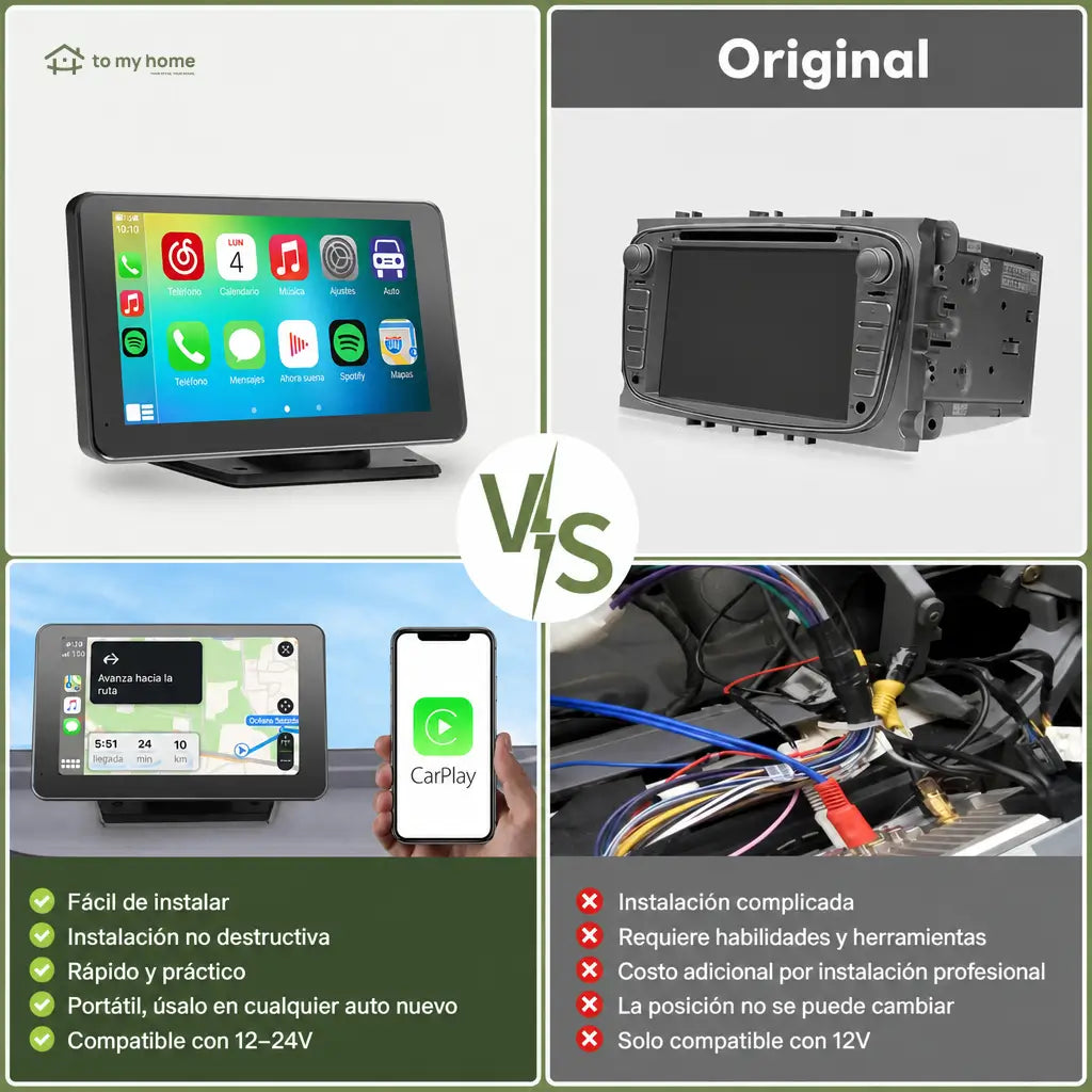 Pantalla CarPlay inalámbrica de 7 pulgadas con cámara nocturna para auto, compatible con Android y iPhone y audio Bluetooth, AUX o FM en carretera