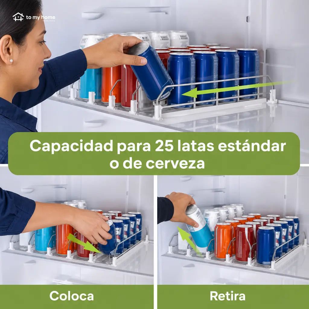 Organizador de bebidas para refrigerador con empuje automático, ahorra espacio y mantiene tus latas listas en casa, despensa y enfriador