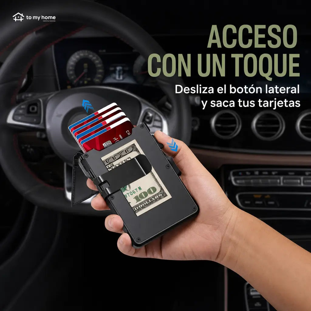 Cartera minimalista para hombre con bloqueo RFID, expulsión pop-up y clip para billetes, ideal para uso diario
