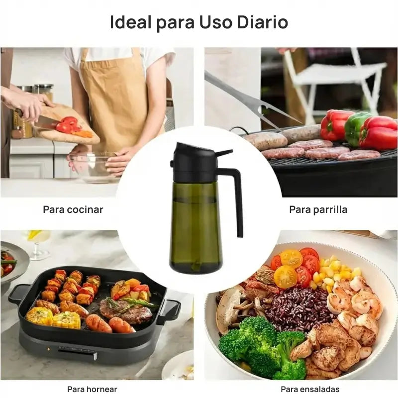 Kit 2 pulverizadores de aceite y vinagre 470 ml en vidrio oscuro, spray 2 en 1, apto para cocina, air fryer o parrilla de forma práctica
