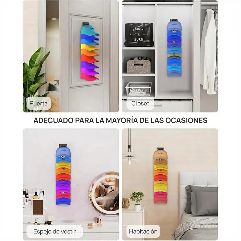 Kit 2 organizadores de gorras de pared con soporte adhesivo, para puerta o closet, exhibición y almacenamiento de hasta 18 gorras de forma práctica