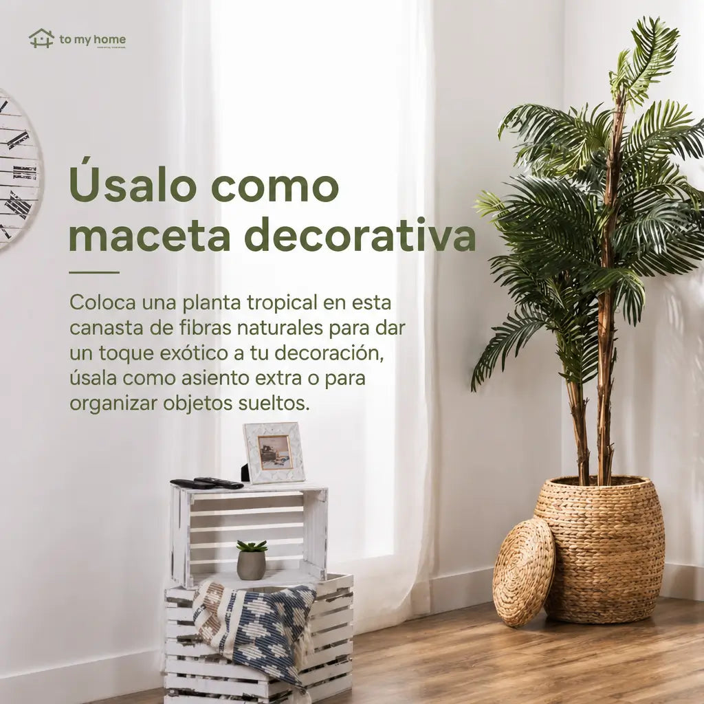 Cesto organizador multiusos de jacinto acuático con tapa y estructura reforzada para ordenar sala, recámara, entrada o cuarto infantil con estilo