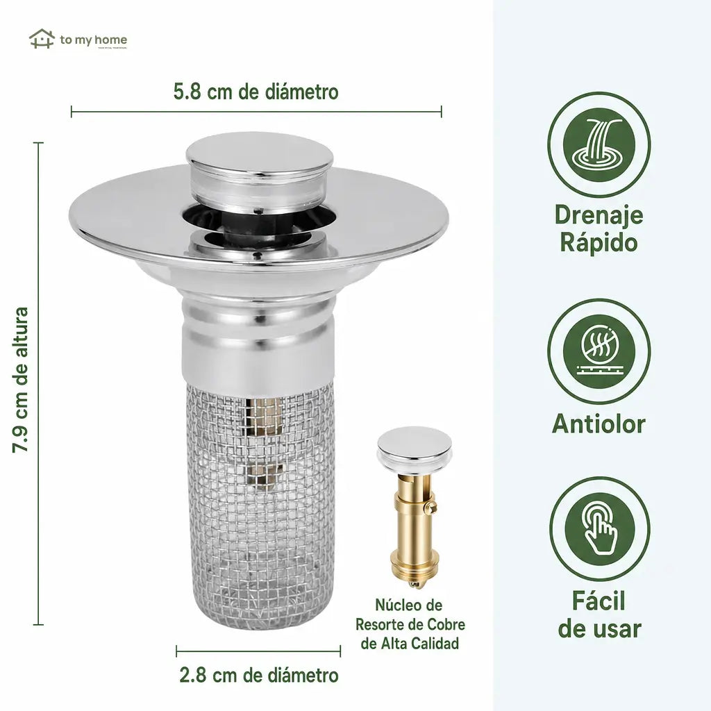 Tapón coladera universal 2 en 1 para lavabo, con canastilla removible de acero inoxidable contra cabello y malos olores