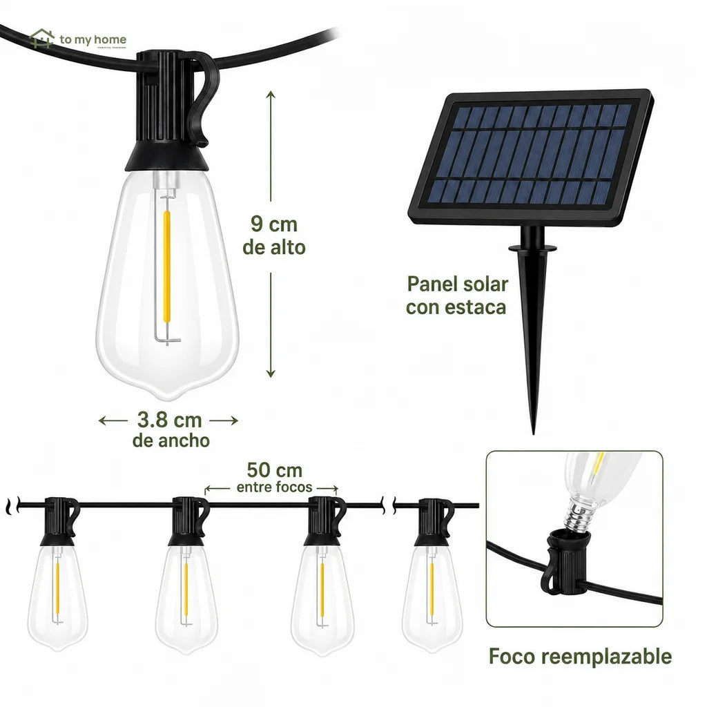 Serie de luces solares LED con sensor de atardecer y 8 modos para terraza, patio y jardín