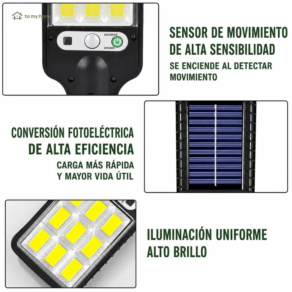 Reflectores solares LED exteriores paquete de 4 impermeables IP65 con sensor de movimiento y rotación 360° para garage, jardín y fachada