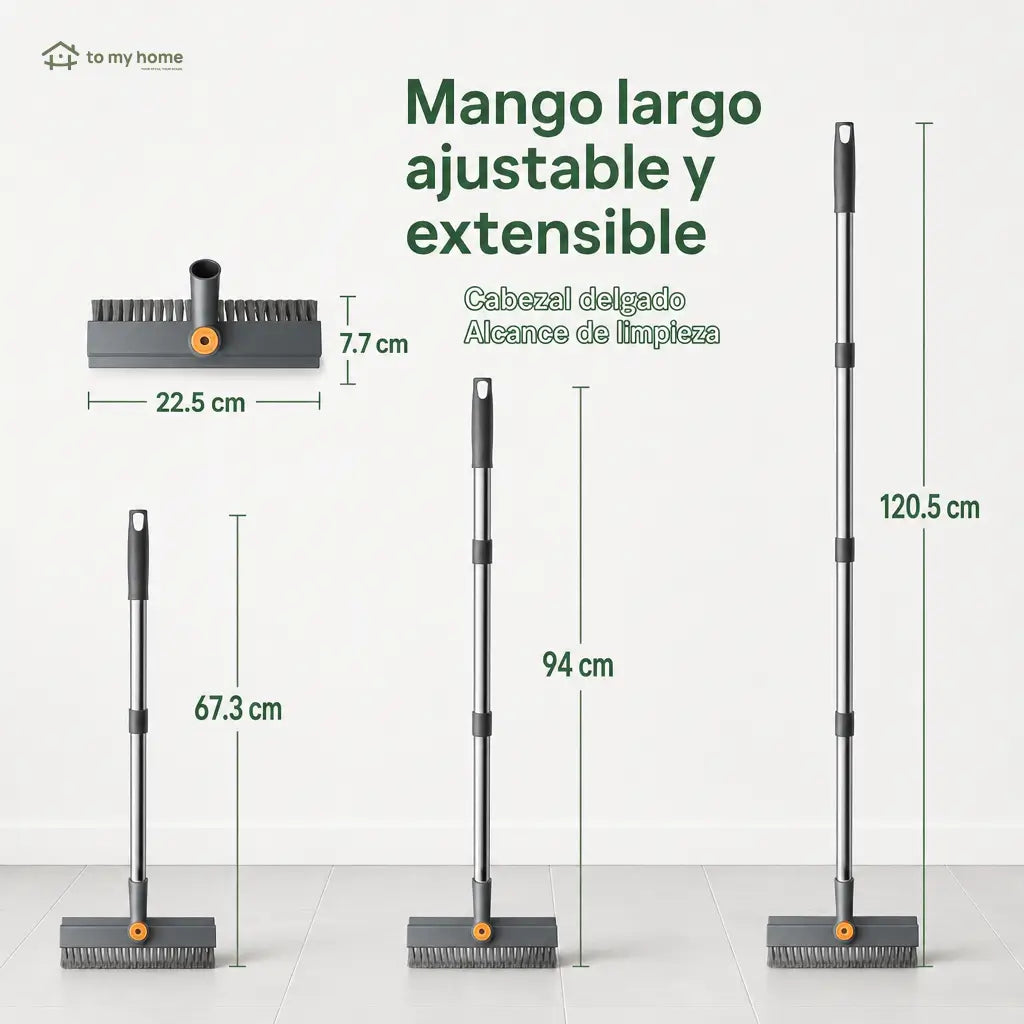 Cepillo limpiador de pisos 3 en 1 con mango ajustable, cerdas rígidas y jalador para baño, cocina, patio y cochera