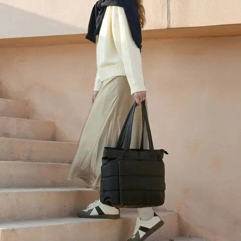 Bolsa tote Puffy acolchada femenina para laptop, trabajo y viaje, ligera, espaciosa y resistente, con varios compartimentos para organizar y llevar todo