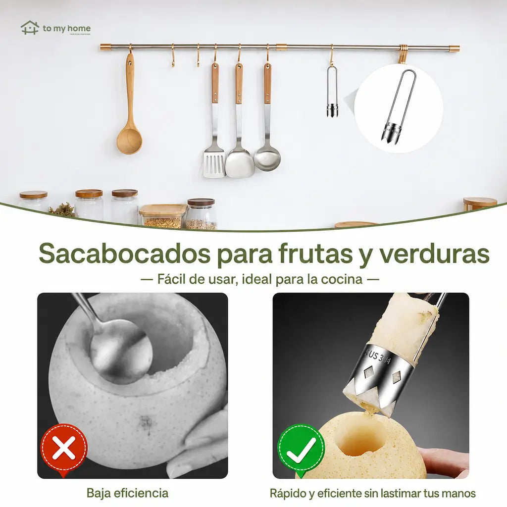 Set de 2 descorazonadores de acero inoxidable con mango ergonómico para pimientos, frutas y verduras en cocina diaria preparación rápida y limpia