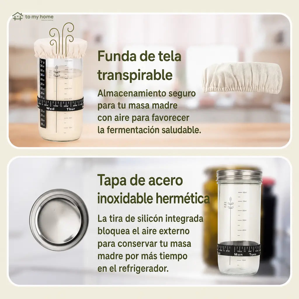 Kit completo para pan de masa madre con frasco de vidrio y canastas de silicón para hornear en casa artesanal