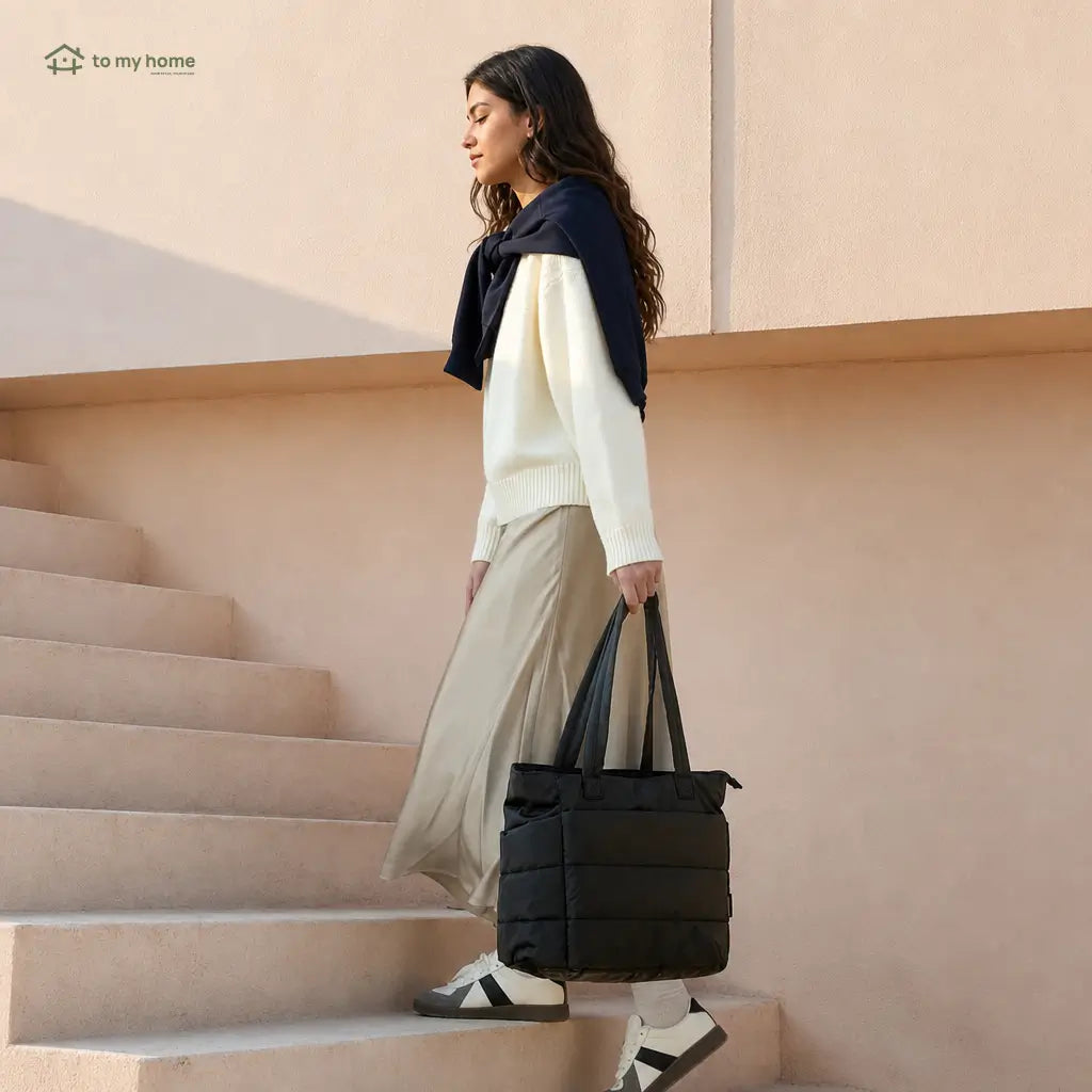 Bolsa tote acolchada ligera con cierre, compartimentos y funda para maleta, ideal para trabajo, gym y viajes diarios con laptop
