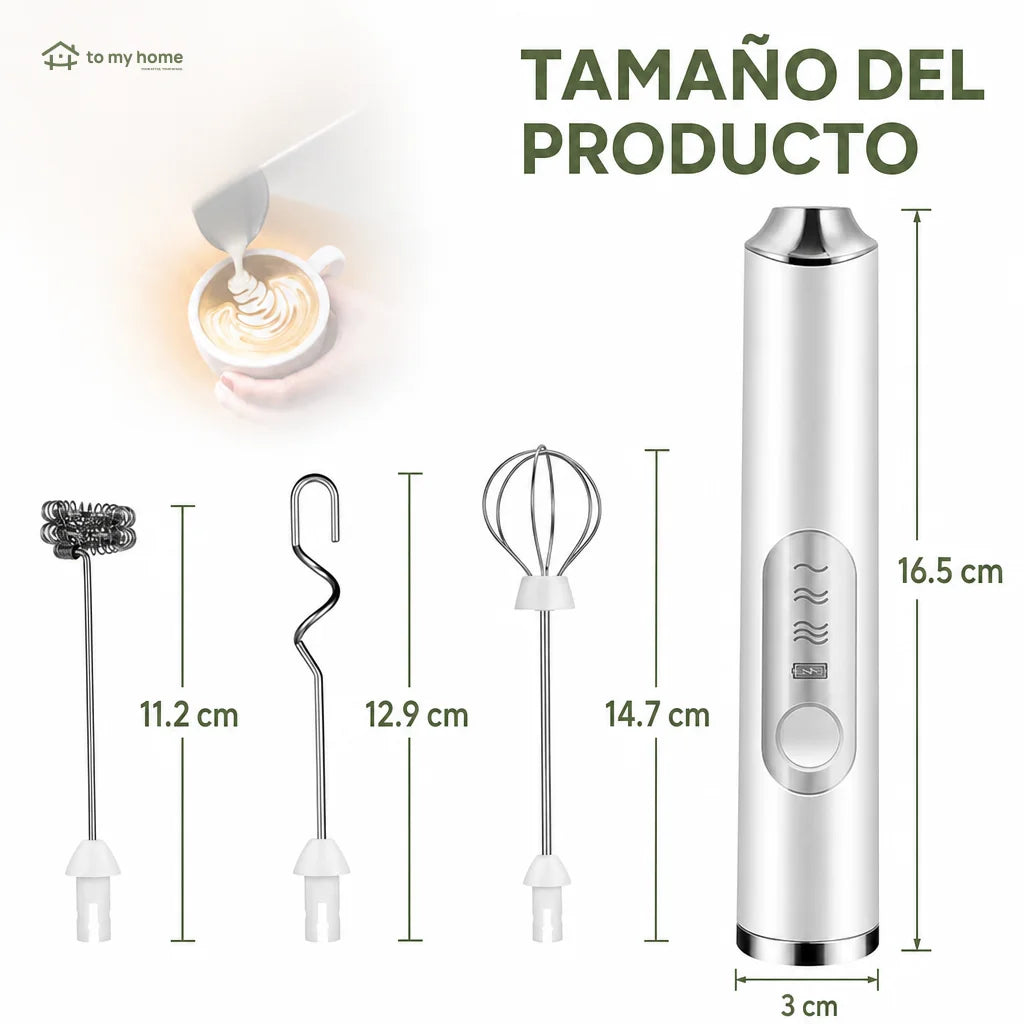 Batidor eléctrico de mano recargable USB-C con varillas desmontables para espumar leche, mezclar huevo y preparar café en casa fácilmente cada día