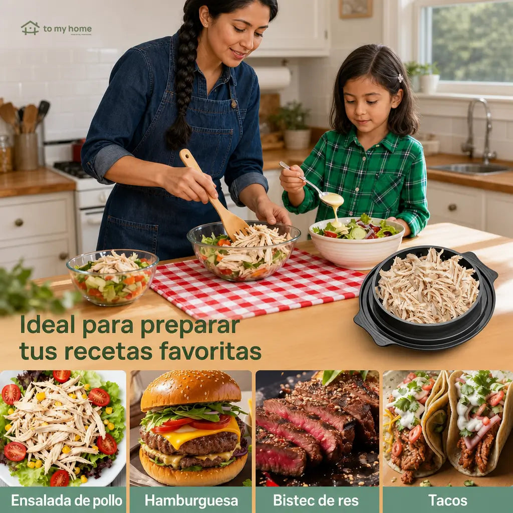 Deshebrador de carne grande con tapa transparente y base antiderrapante para pollo, res y cerdo cocidos en cocina familiar diaria