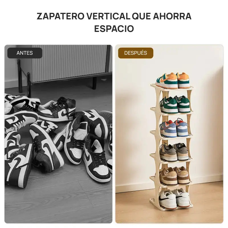 Zapatera vertical modular 6 a 9 niveles, estructura compacta, moderna y resistente, organización doméstica eficiente, maximiza espacio y mantiene orden en cualquier habitación