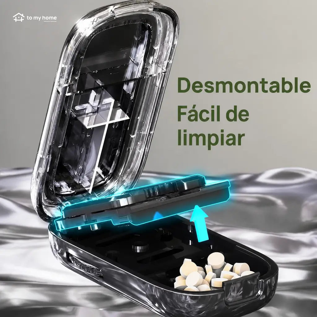 Cortador de pastillas ajustable con guía precisa, cuchilla de acero inoxidable y protector transparente para tabletas pequeñas en casa o de viaje