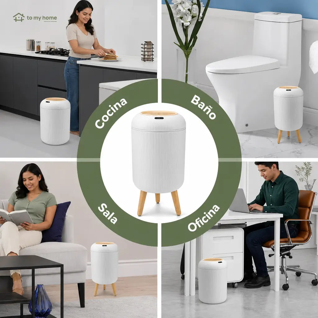 Basurero compacto inteligente con sensor de movimiento impermeable, bolsa oculta y patas desmontables para uso diario en sala, baño, recámara u oficina