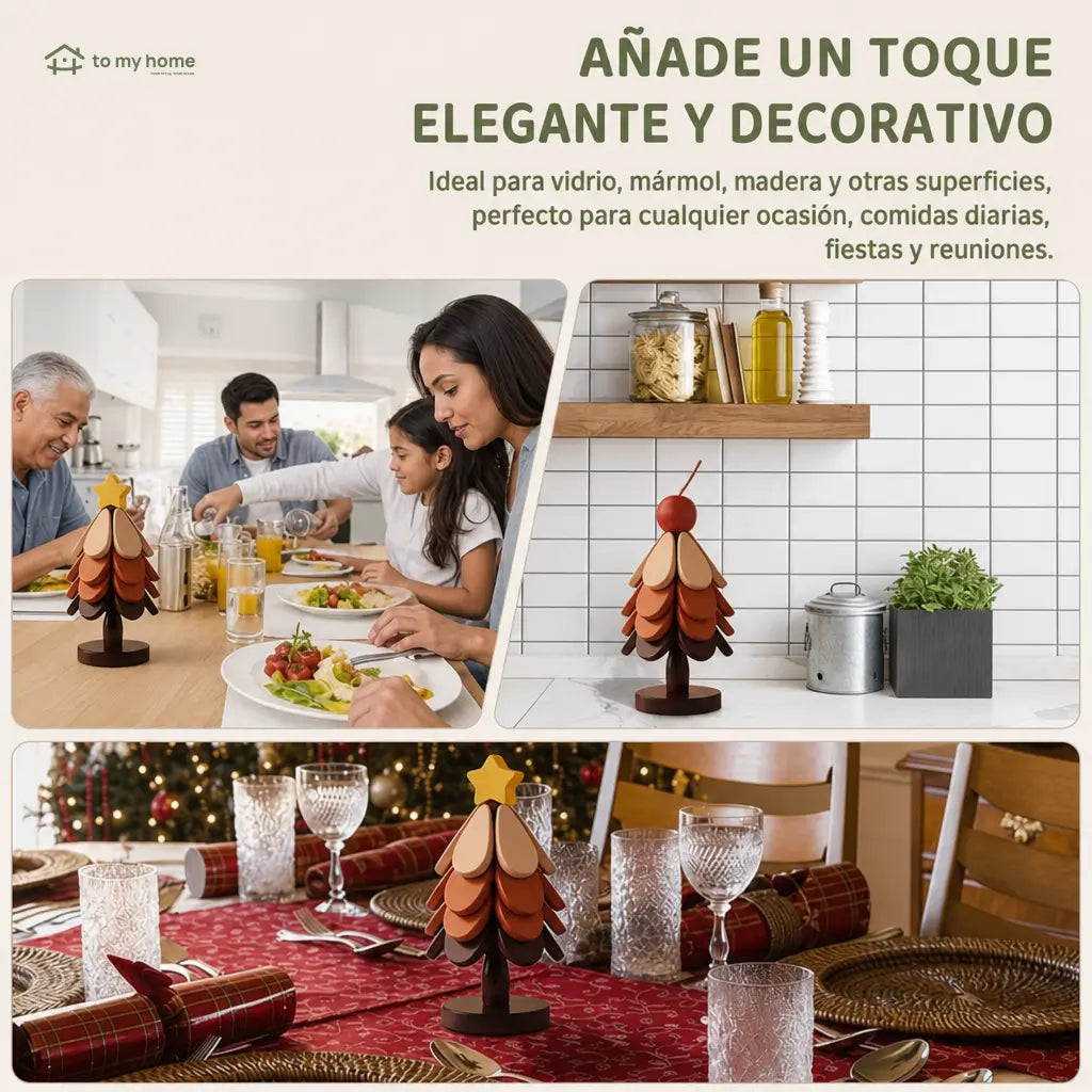 Set de portavasos y salvamanteles de madera resistente al calor con diseño plegable para ollas, platos, tazas y mesa diaria