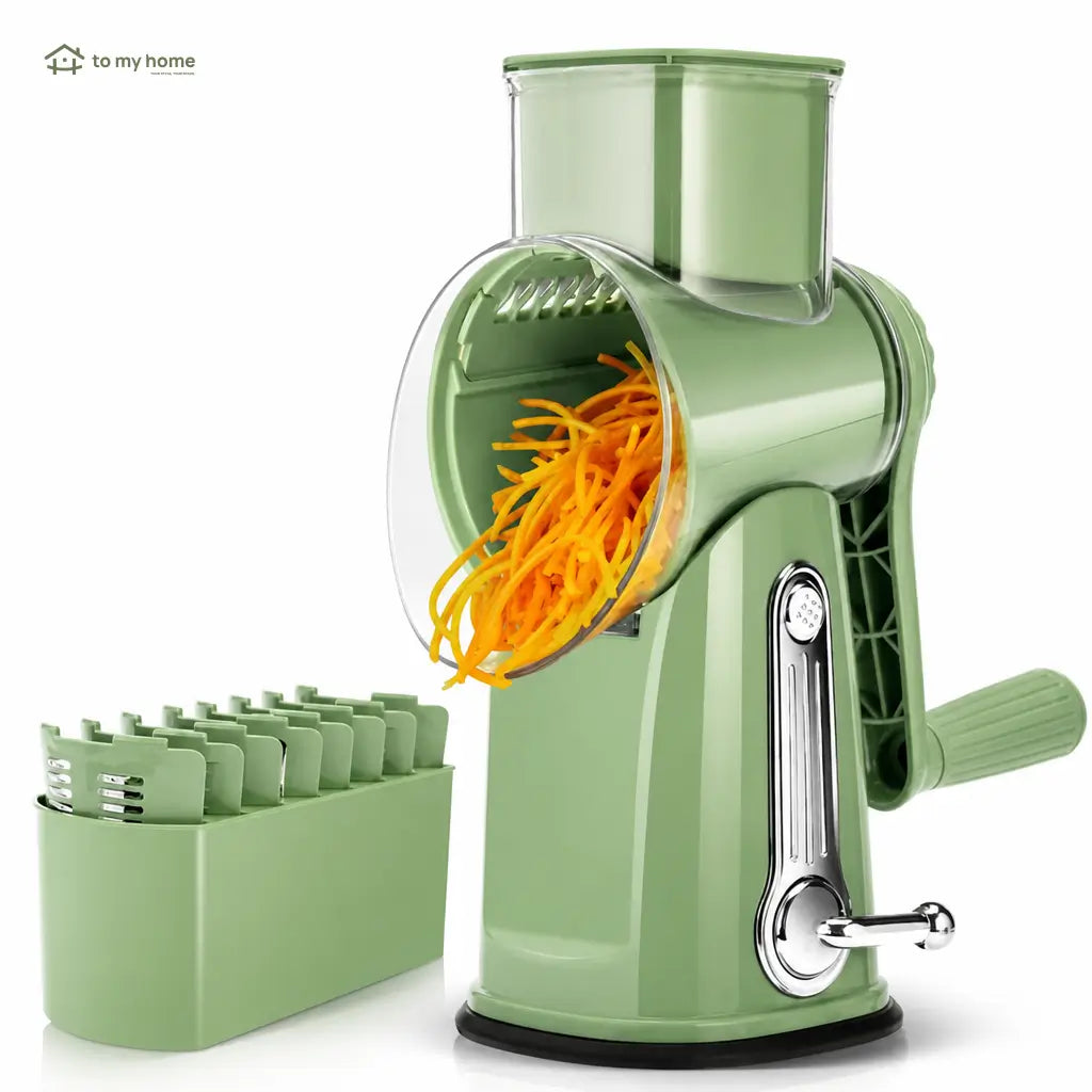Rallador rotativo de queso con 5 cuchillas intercambiables y base de succión para verduras, frutas y cocina diaria segura en casa