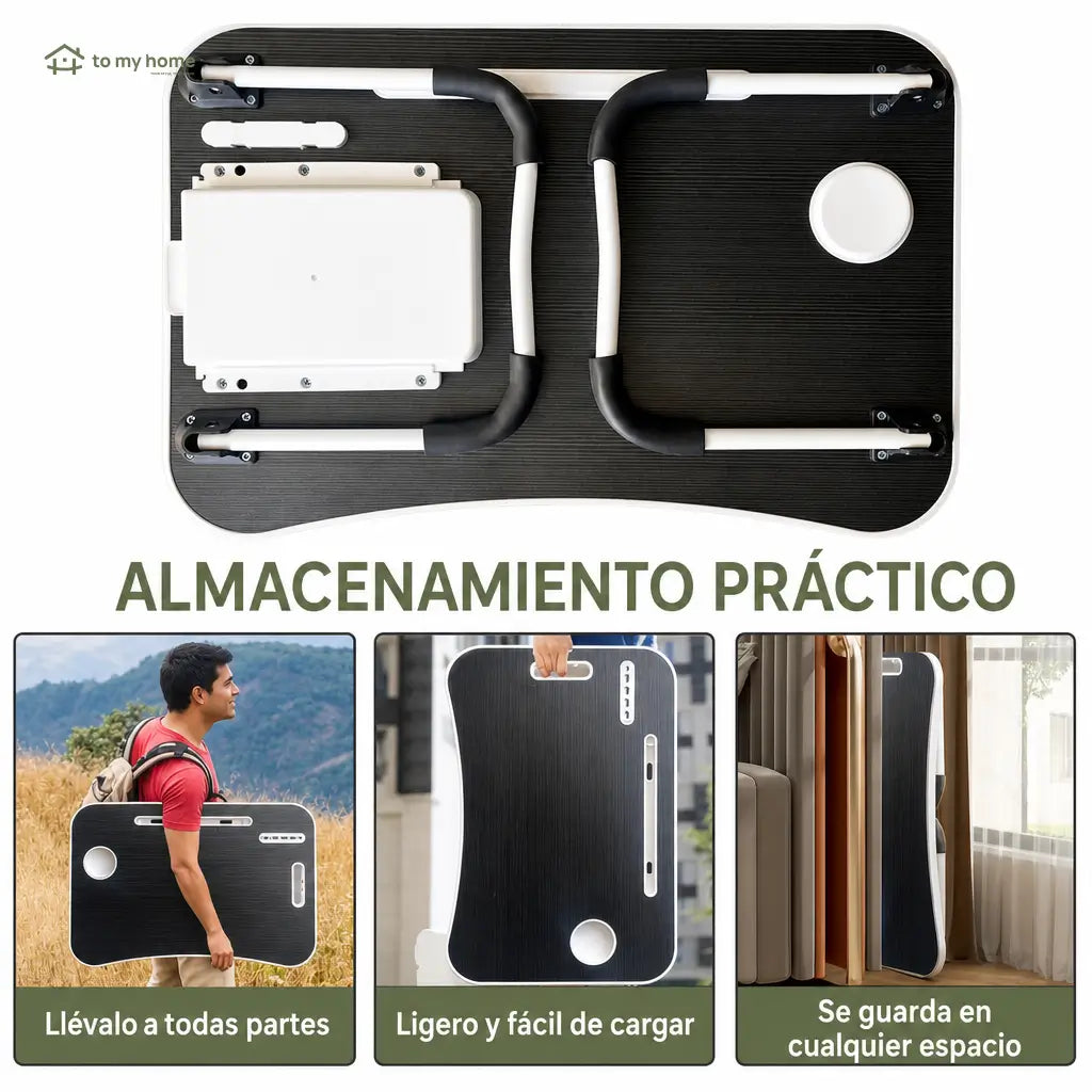 Mesa plegable para laptop con 4 puertos USB, cajón y portavasos para trabajar, leer o estudiar cómodo en cama o sofá